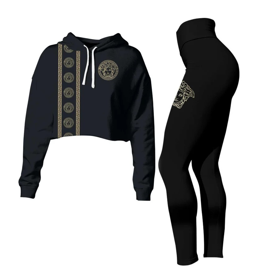 Versace black croptop hoodie leggings for women luxury brand clothing clothes outfit hot 2023