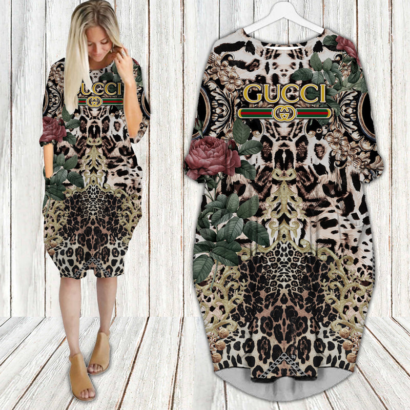 Gucci leopard batwing pocket dress luxury brand clothing clothes outfit for women hot 2023