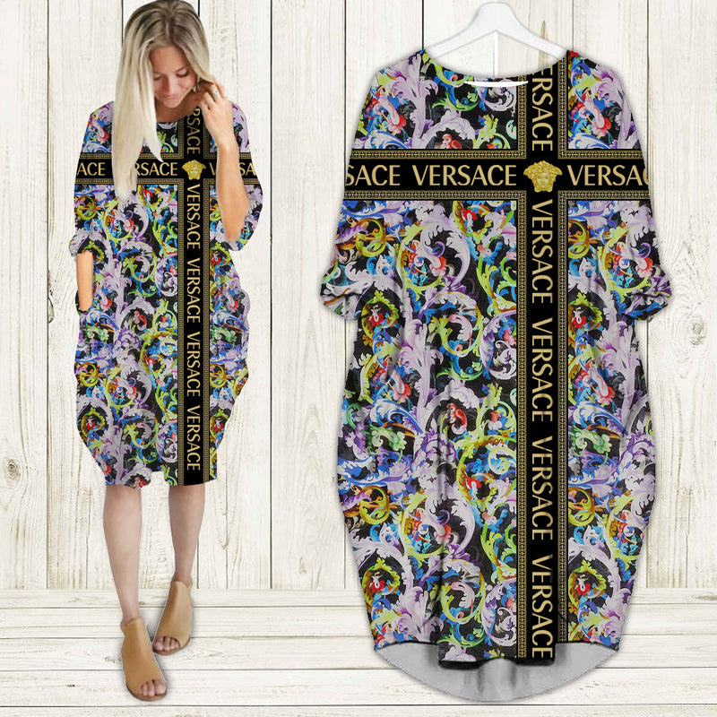 Gianni versace multicolor batwing pocket dress luxury brand clothing clothes outfit for women hot 2023