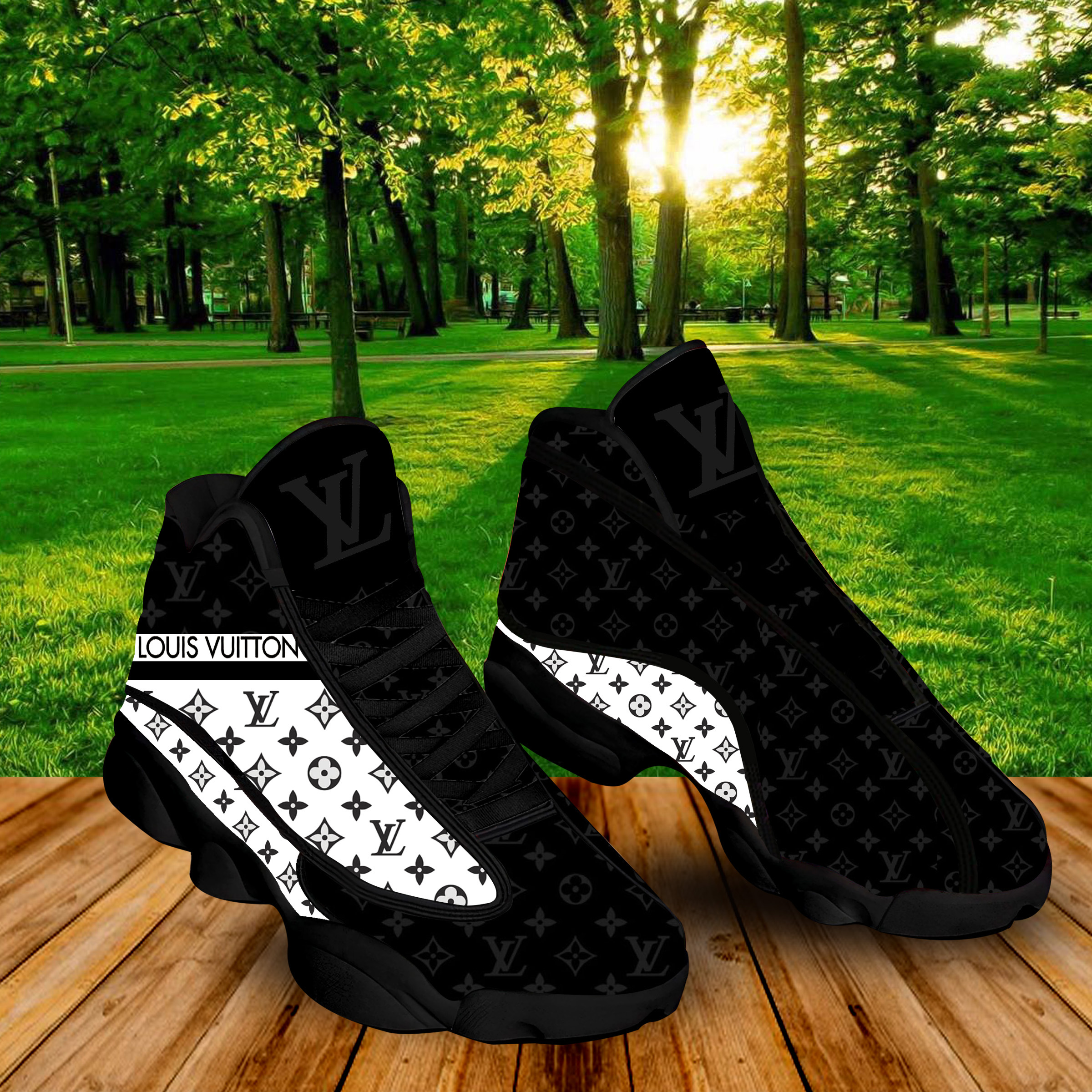 Louis vuitton black white air jordan 13 sneakers shoes hot louis vuitton gifts for men women hot 2023