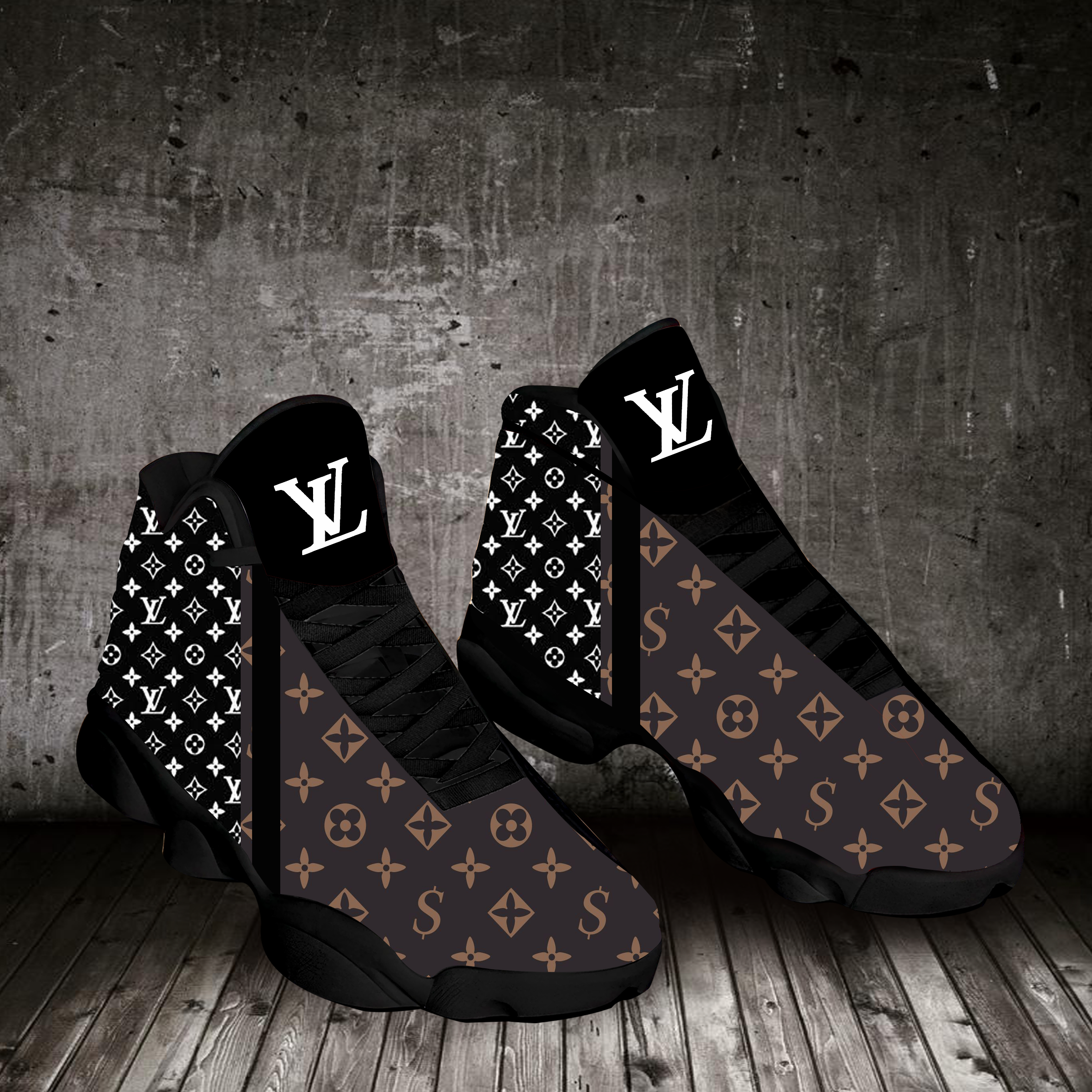 Louis vuitton brown black air jordan 13 sneakers shoes gifts for men women hot 2023