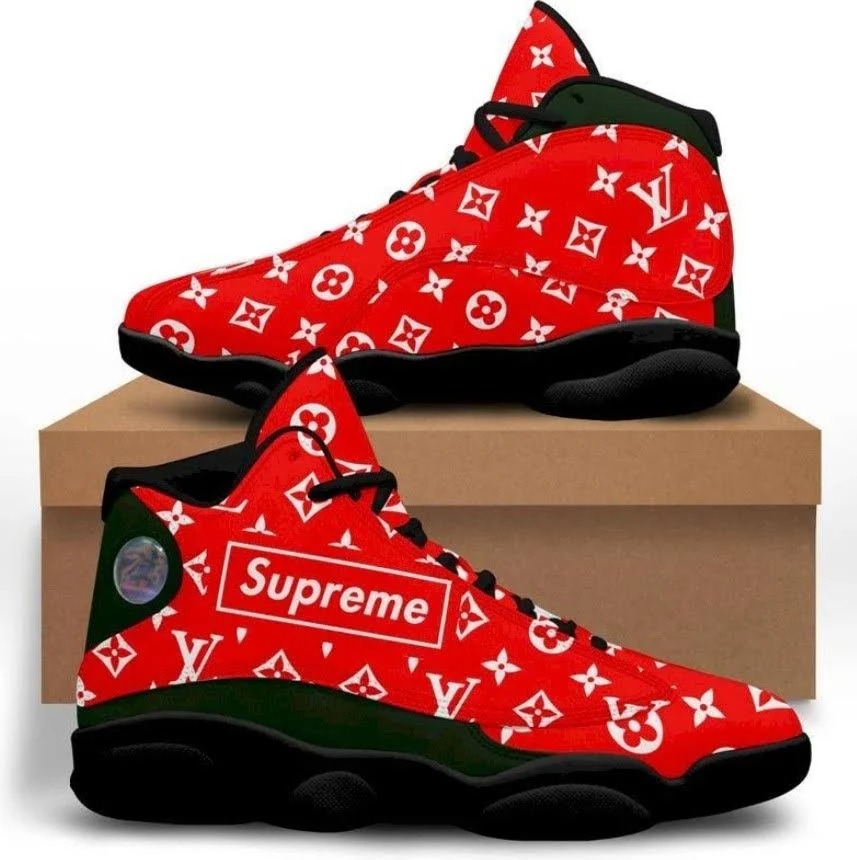 Louis vuitton supreme black red air jordan 13 sneakers shoes hot louis vuitton for men women hot 2023