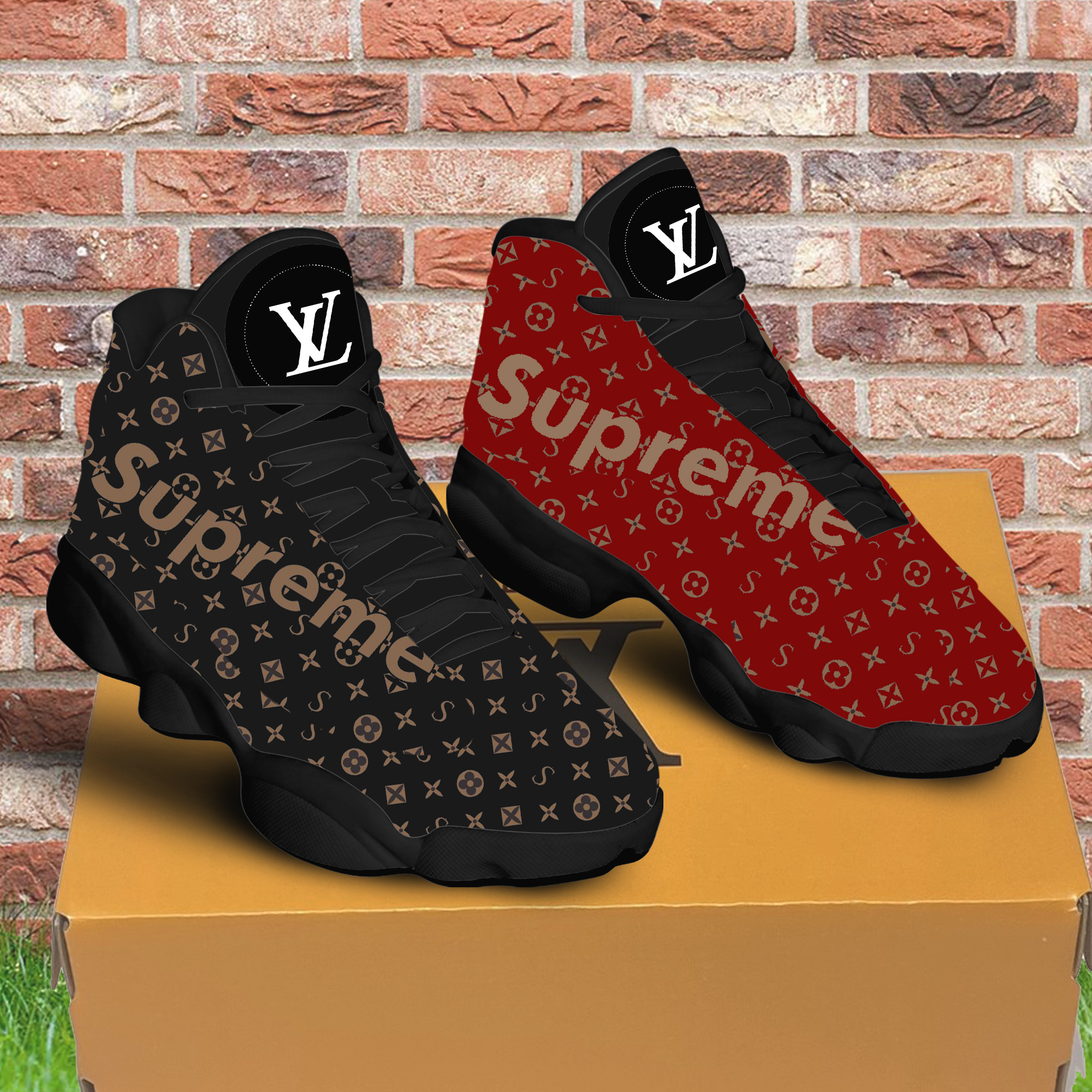 Louis vuitton supreme red air jordan 13 sneakers shoes hot louis vuitton gifts for men women hot 2023