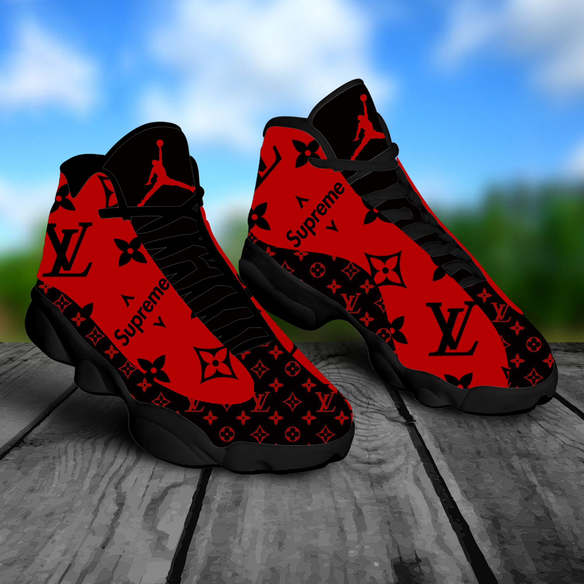 Louis vuitton supreme red air jordan 13 sneakers shoes hot louis vuitton gifts for men women hot 2023