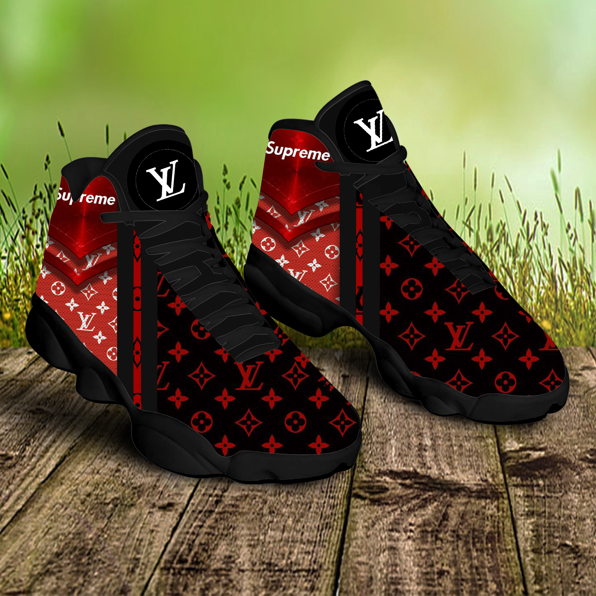 Louis vuitton supreme red air jordan 13 sneakers shoes hot louis vuitton gifts for men women hot 2023