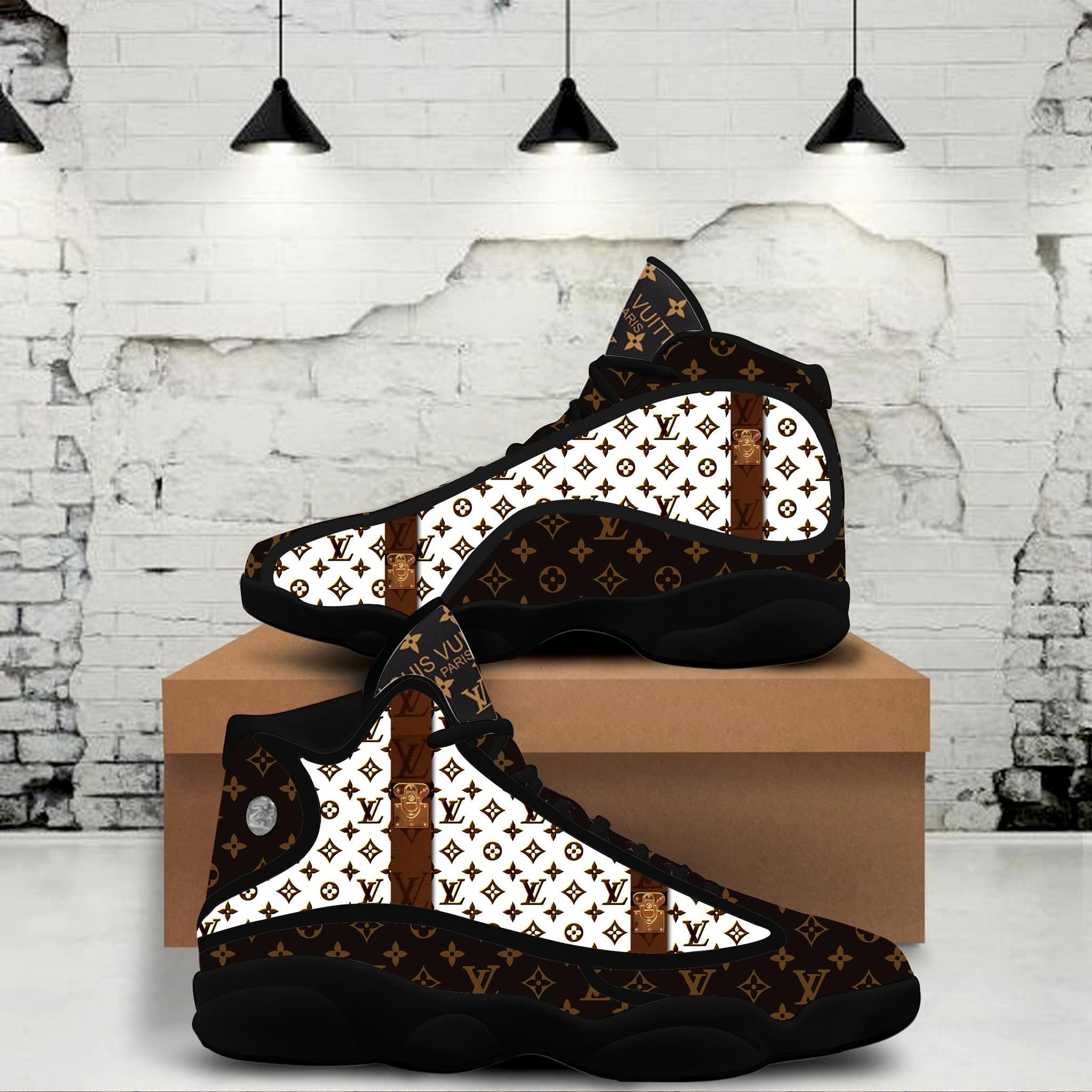 Louis vuitton air jordan 13 sneaker form jordan 13 sneaker hot louis vuitton black white sneaker gift for louis vuitton fans hot 2023