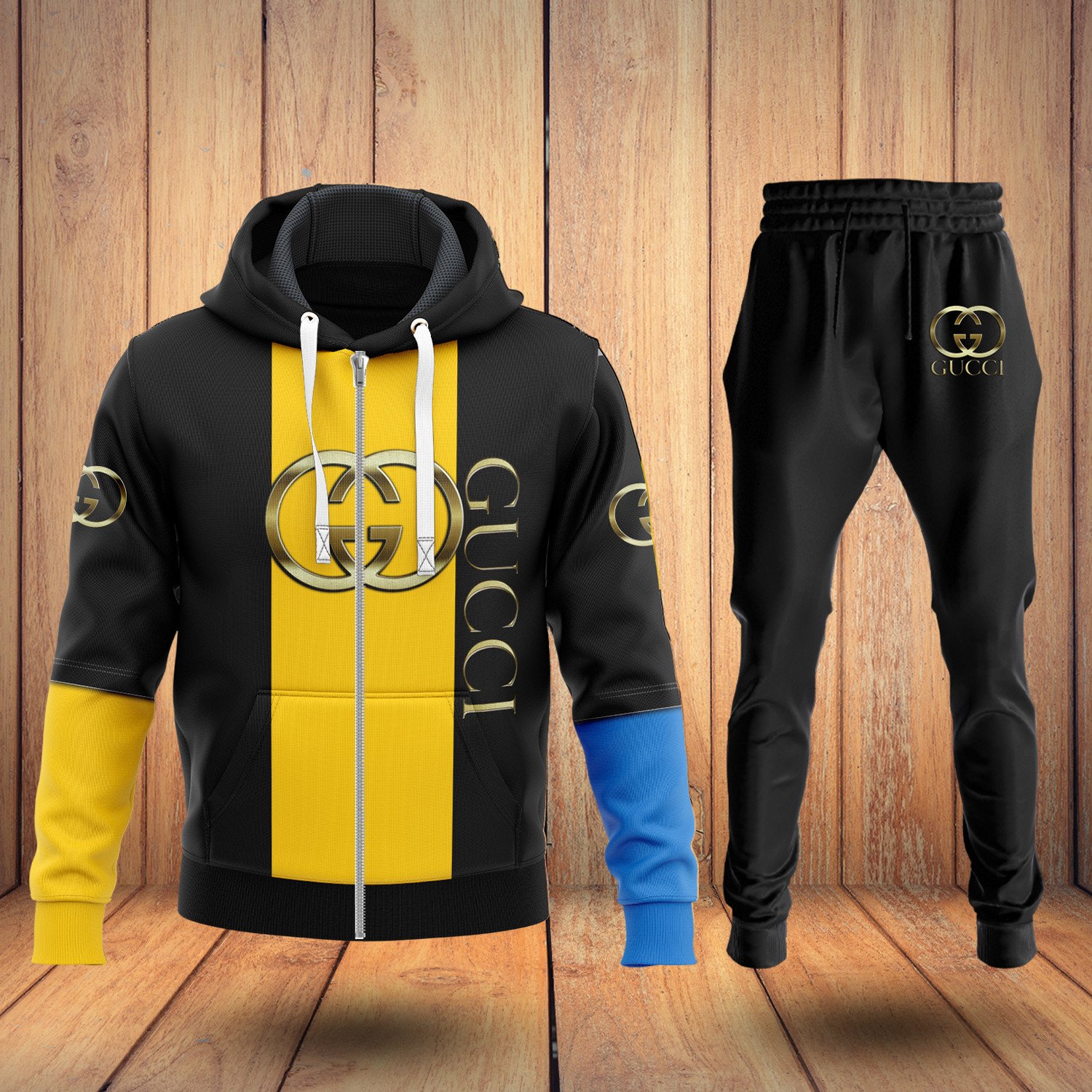Gucci black yellow hoodie sweatpants pants hot 2023 luxury brand clothing clothes outfit for men