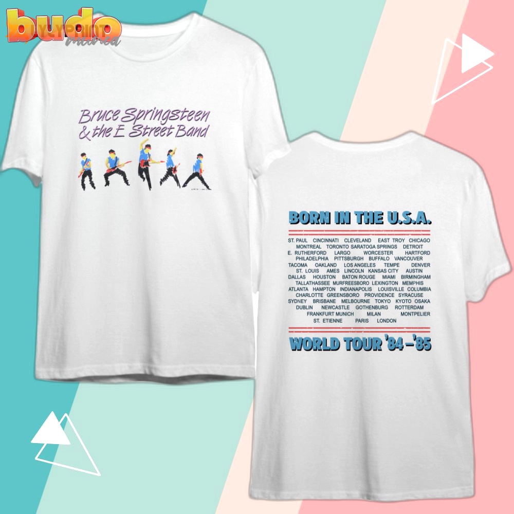 1985 bruce springsteen and the e street band born in the usa world tour ’84-’85 t-shirt, bruce springsteen shirt, born in the usa tour tee