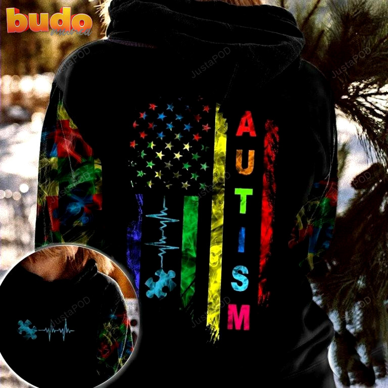 Autism flag heartbeat 3d all print hoodie, zip- up hoodie