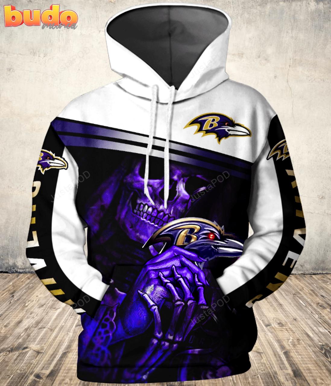 Baltimore ravens skull 3d hoodie
