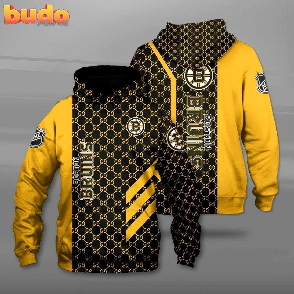 Boston bruins gucci yellow men and women 3d full printing hoodie