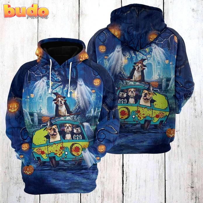 Bulldog night halloween 3d all over printed hoodie, zip- up hoodie