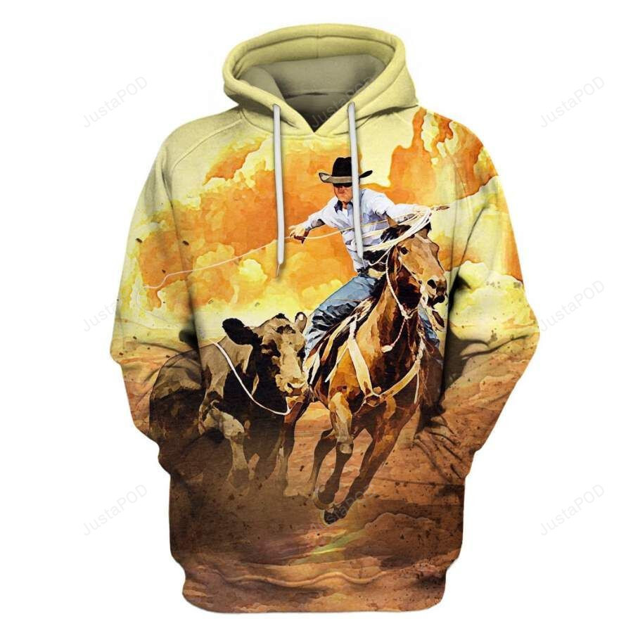 Calf roping 3d all over printed hoodie, zip- up hoodie