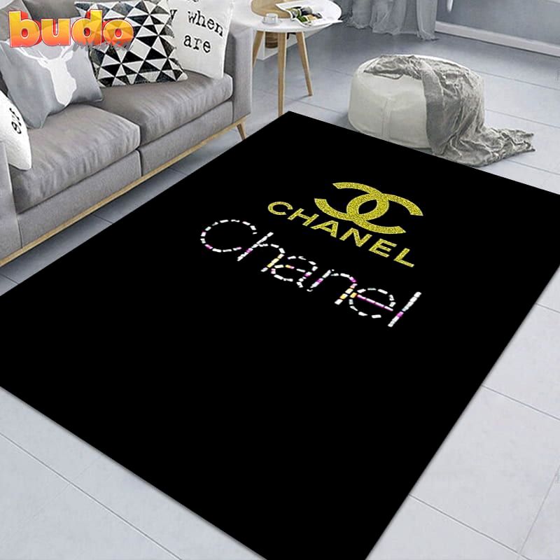 
                chanel black fashion luxury brand premium rug carpet home decor
            