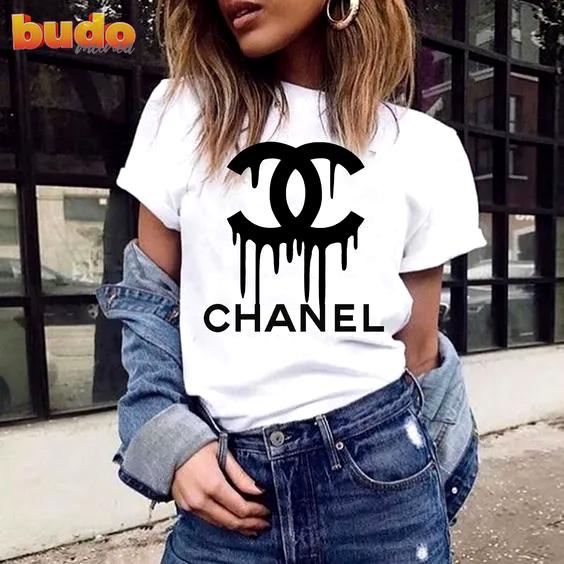 Chanel black logo white luxury brand premium unisex t-shirt outfit for men women
