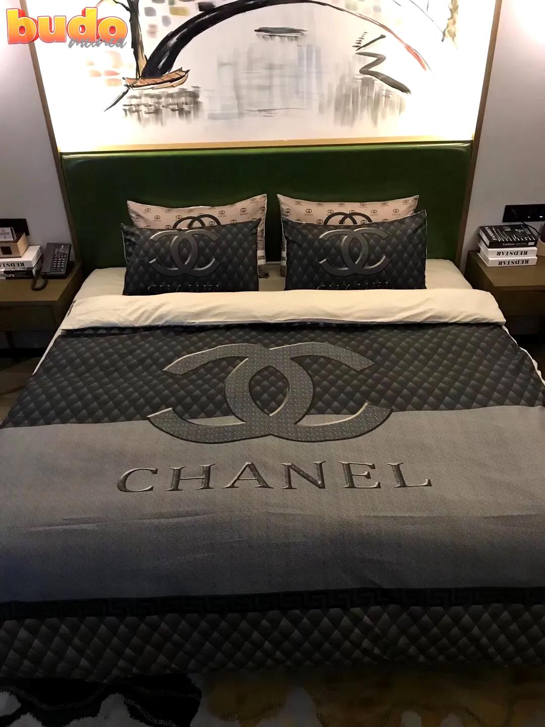 Chanel dark bedding 3d printed bedding sets quilt sets duvet cover luxury brand bedding decor bedroom sets