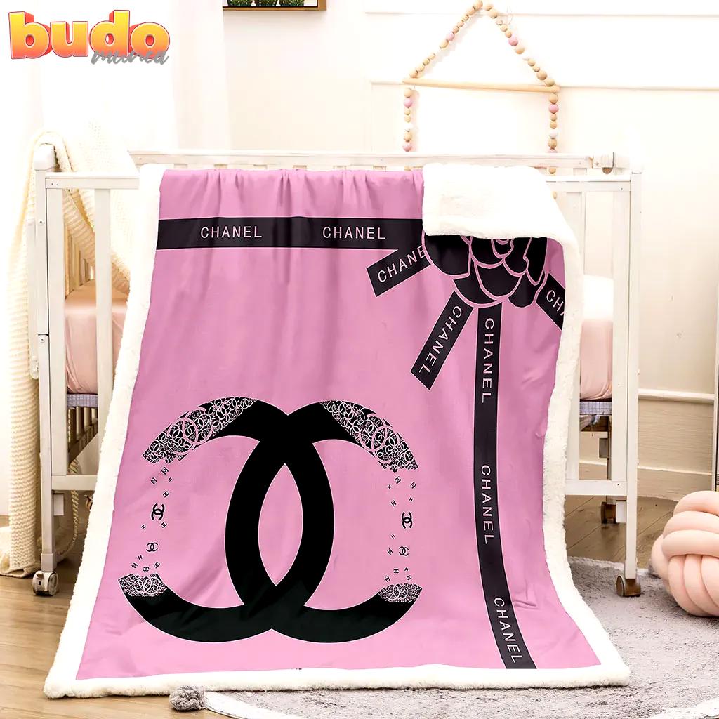 Chanel flowers pinky luxury brand premium blanket fleece home decor