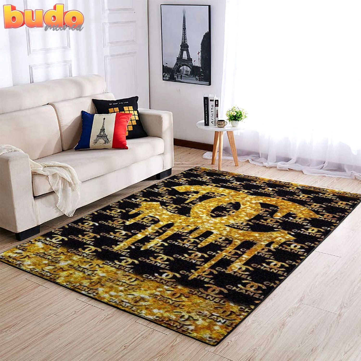 
                chanel golden fashion luxury brand premium rug carpet home decor
            