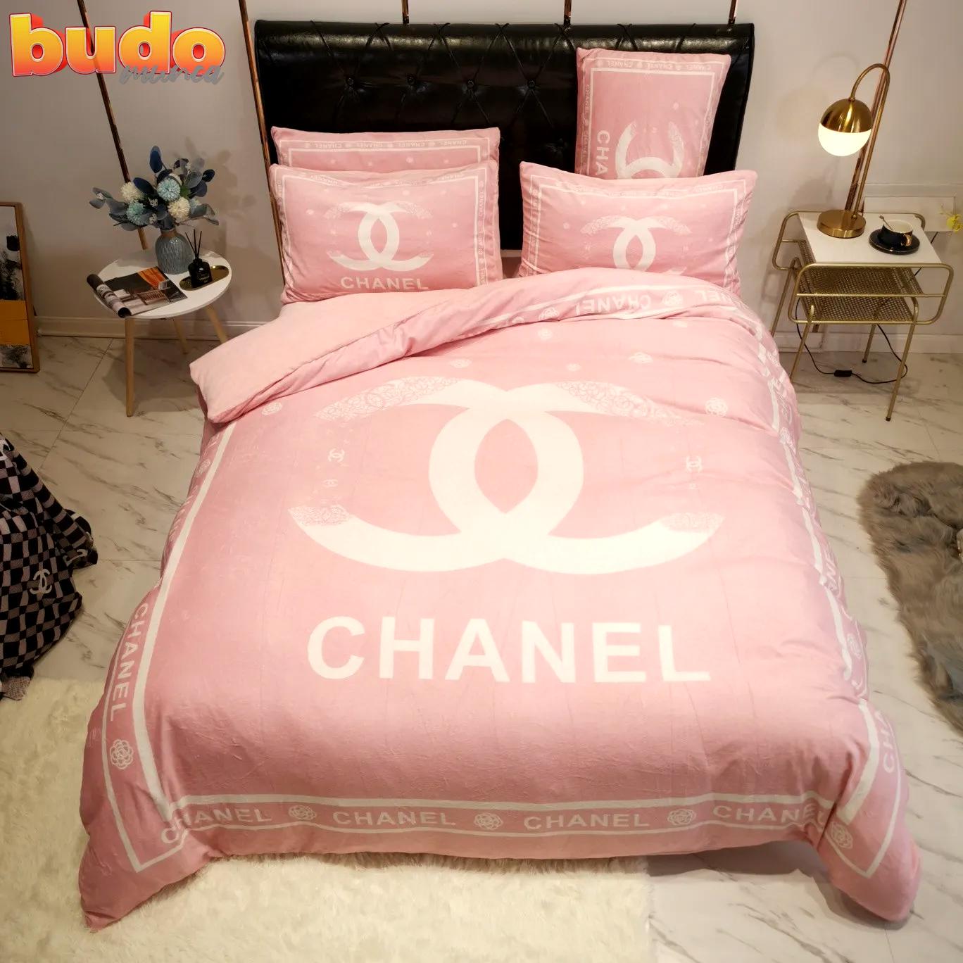 Chanel light pinky bedding 3d printed bedding sets quilt sets duvet cover luxury brand bedding decor bedroom sets