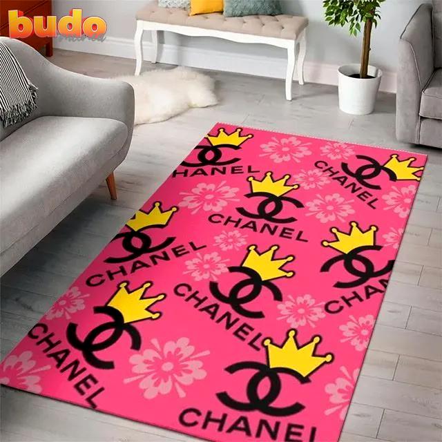 
                chanel logo flowers crowns luxury fashion luxury brand premium rug carpet home decor
            