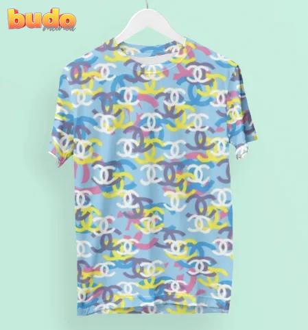Chanel multicolor light blue luxury brand premium t-shirt outfit for men women