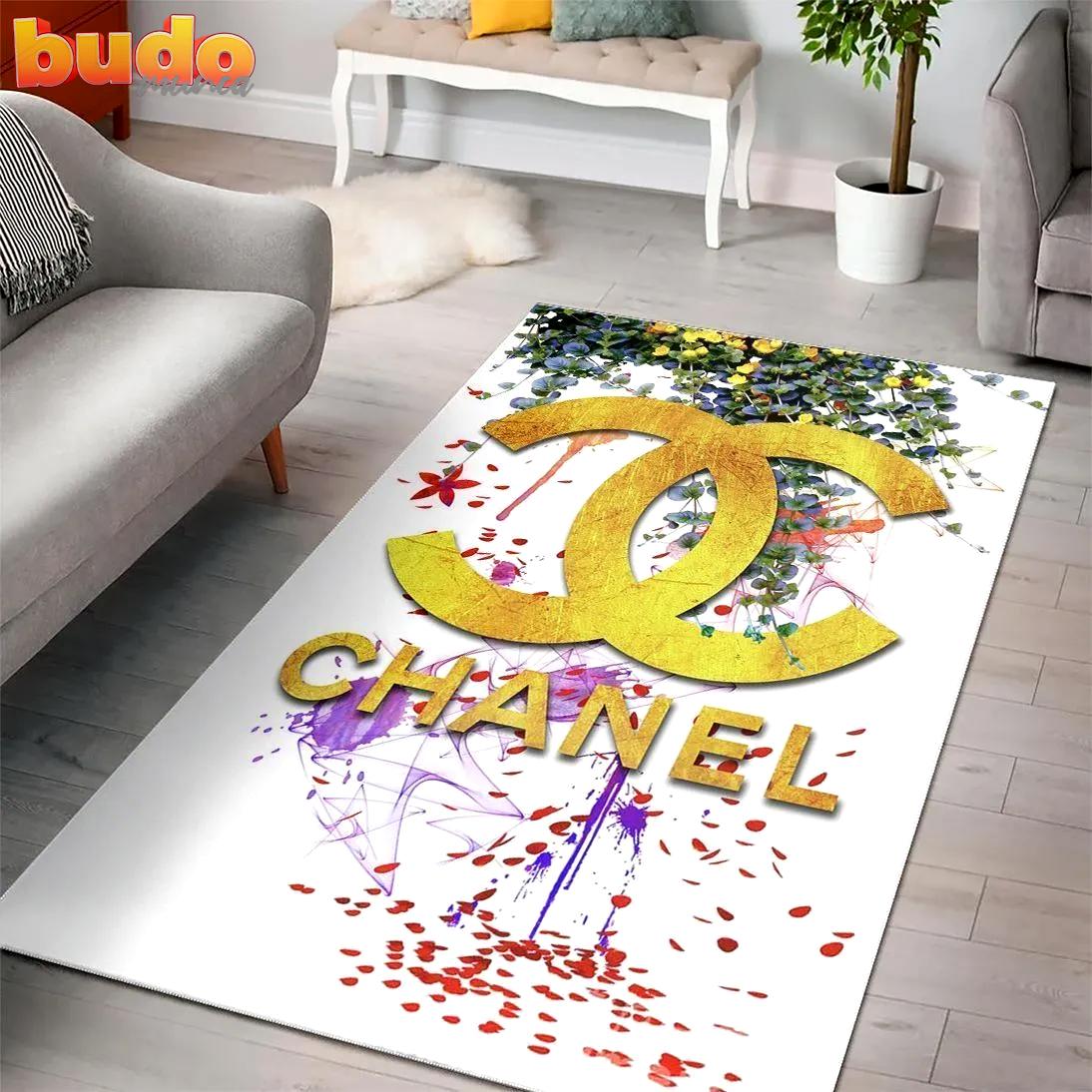 
                chanel paint golden logo luxury fashion luxury brand premium rug carpet home decor
            
