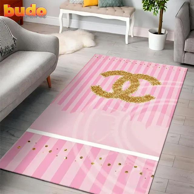 
                chanel pinky golden logo luxury fashion luxury brand premium rug carpet home decor
            