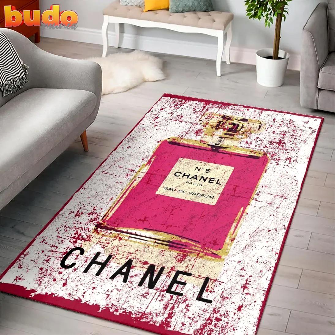 
                chanel red perfume fashion luxury brand premium rug carpet home decor
            