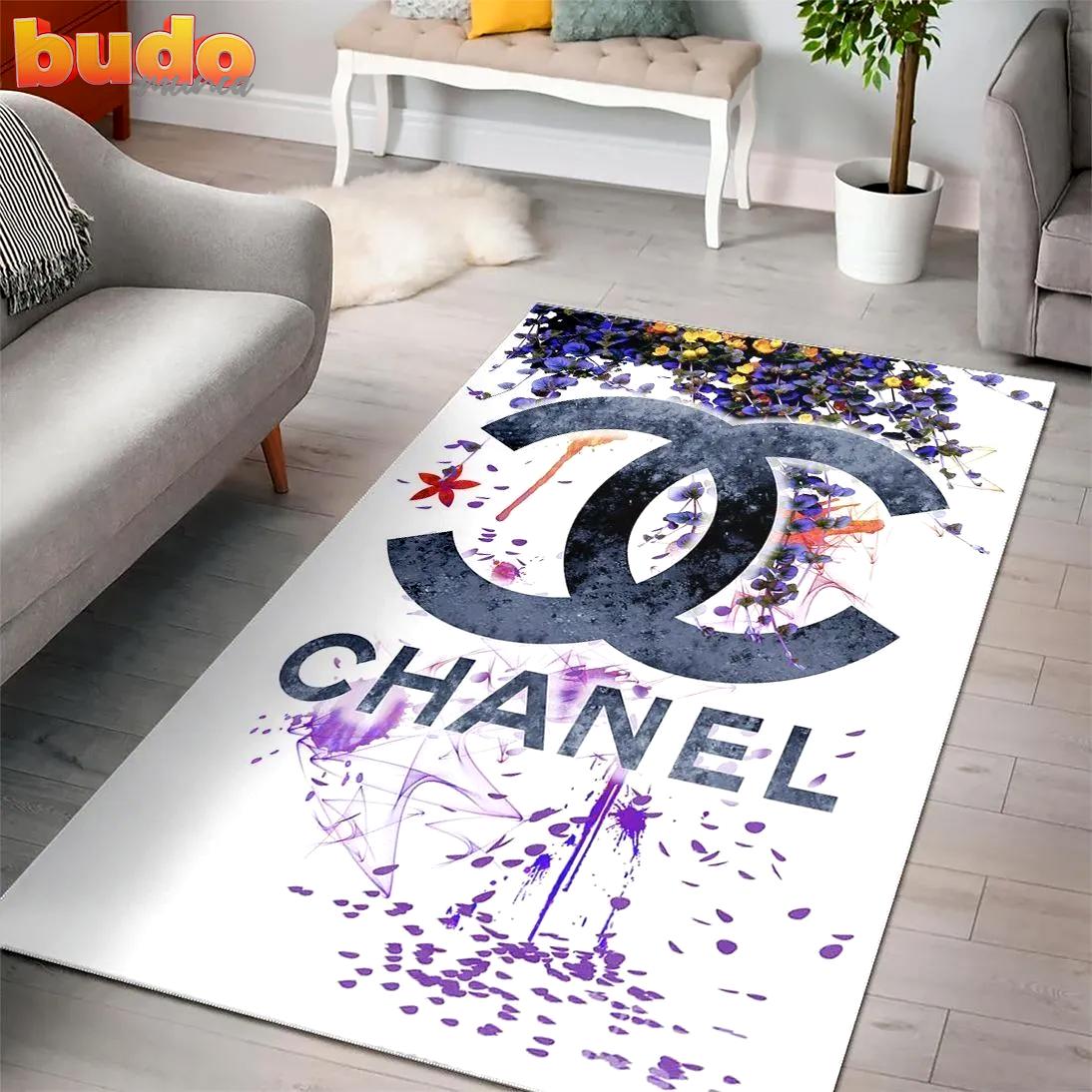 
                chanel white black logo luxury fashion luxury brand premium rug carpet home decor
            