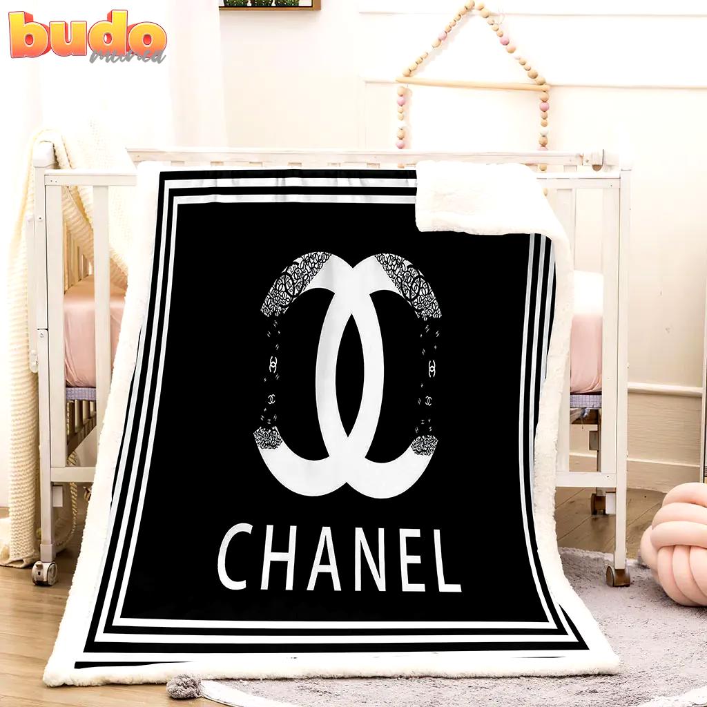 Chanel white logo black luxury brand premium blanket fleece home decor