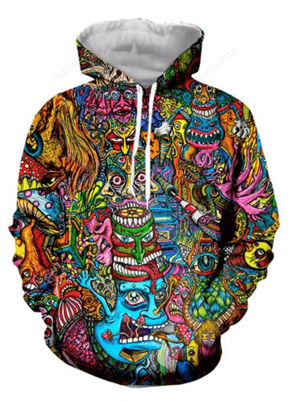 Colorful trippy 3d all over print hoodie, zip-up hoodie