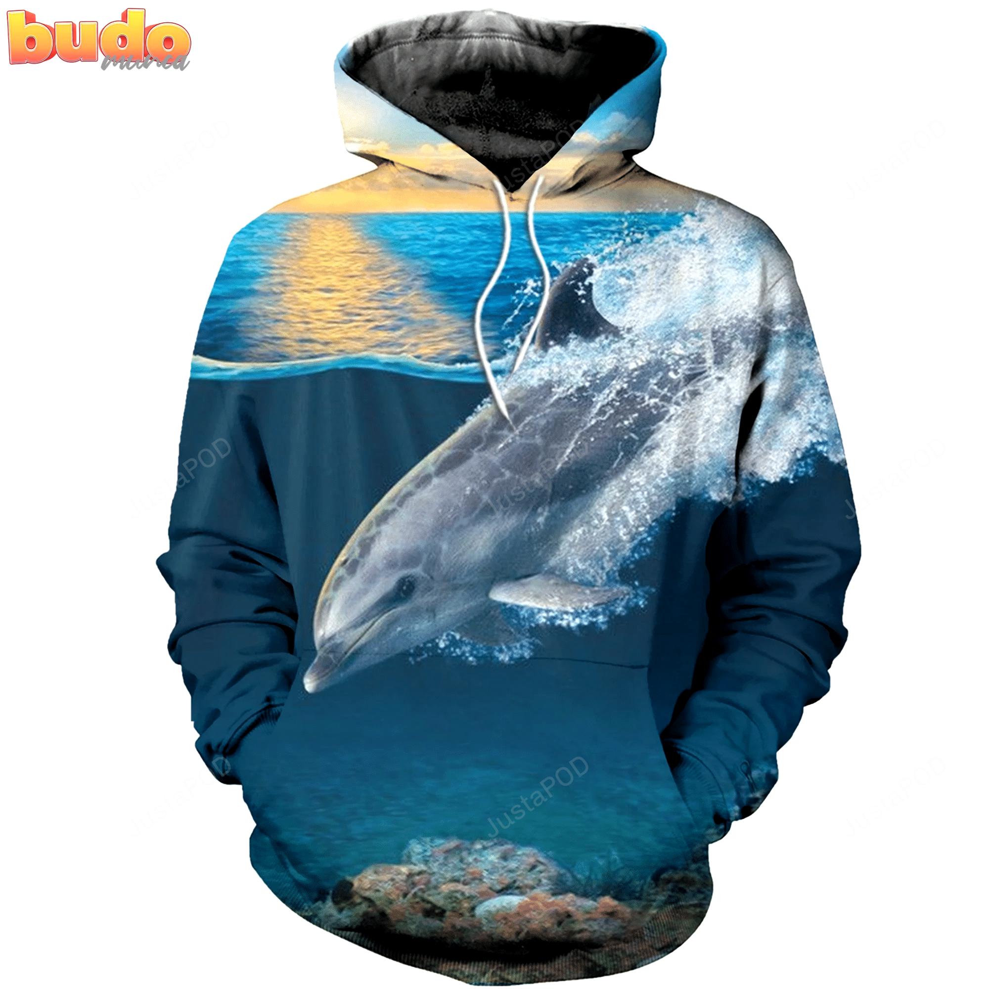 Dolphin 3d all over printed hoodie, zip- up hoodie