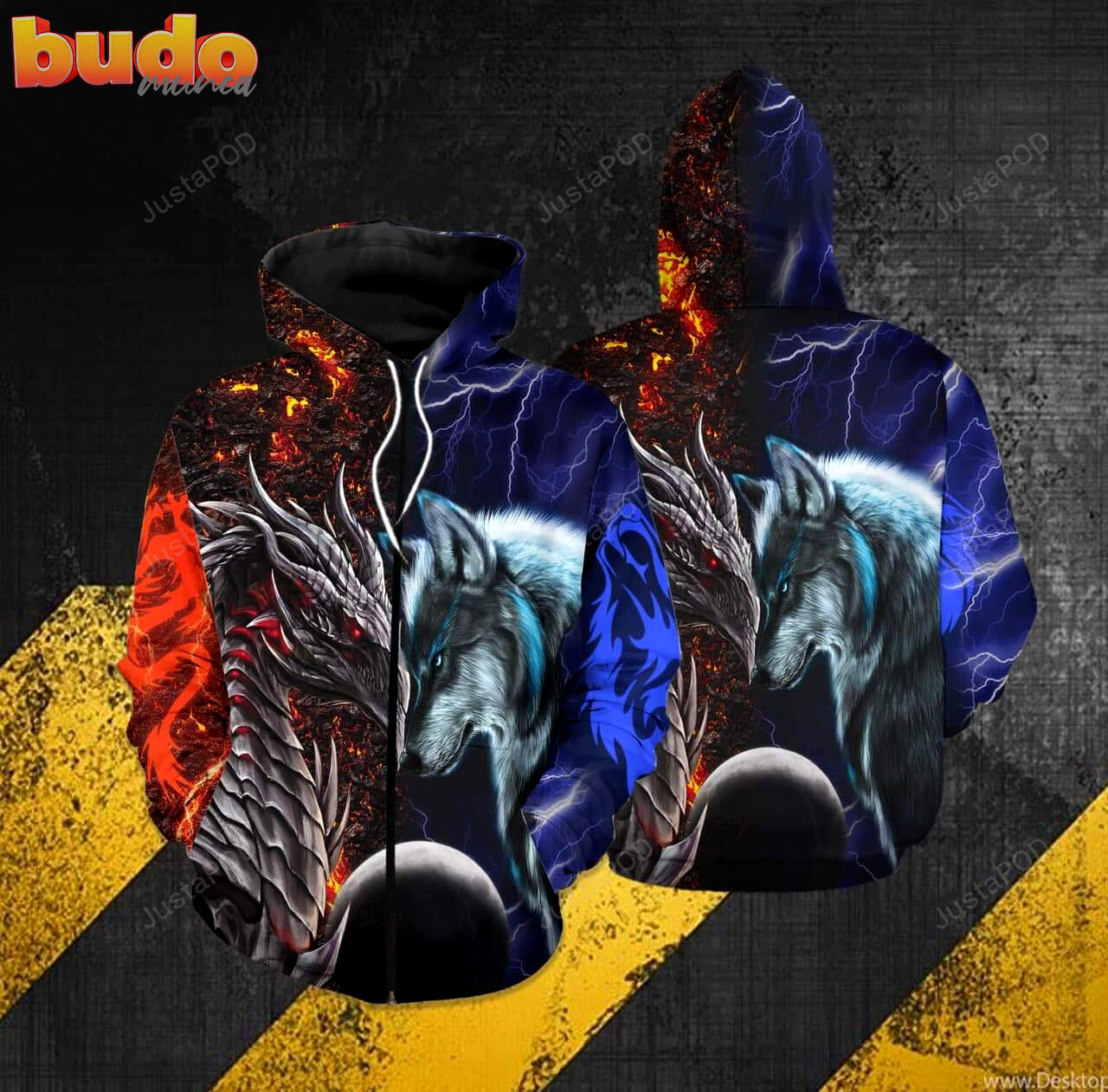 Dragon and wolf 3d all print hoodie, zip- up hoodie