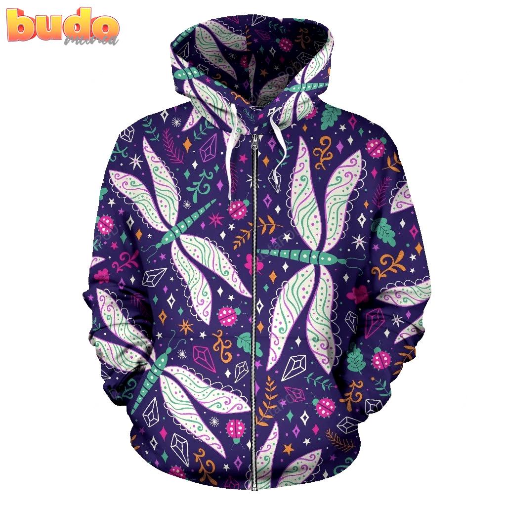 Dragonfly pattern 3d all over printed hoodie, zip- up hoodie