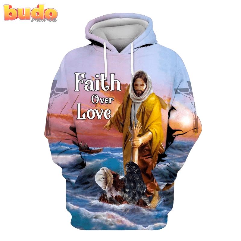 Faith over love 3d all over printed hoodie, zip- up hoodie