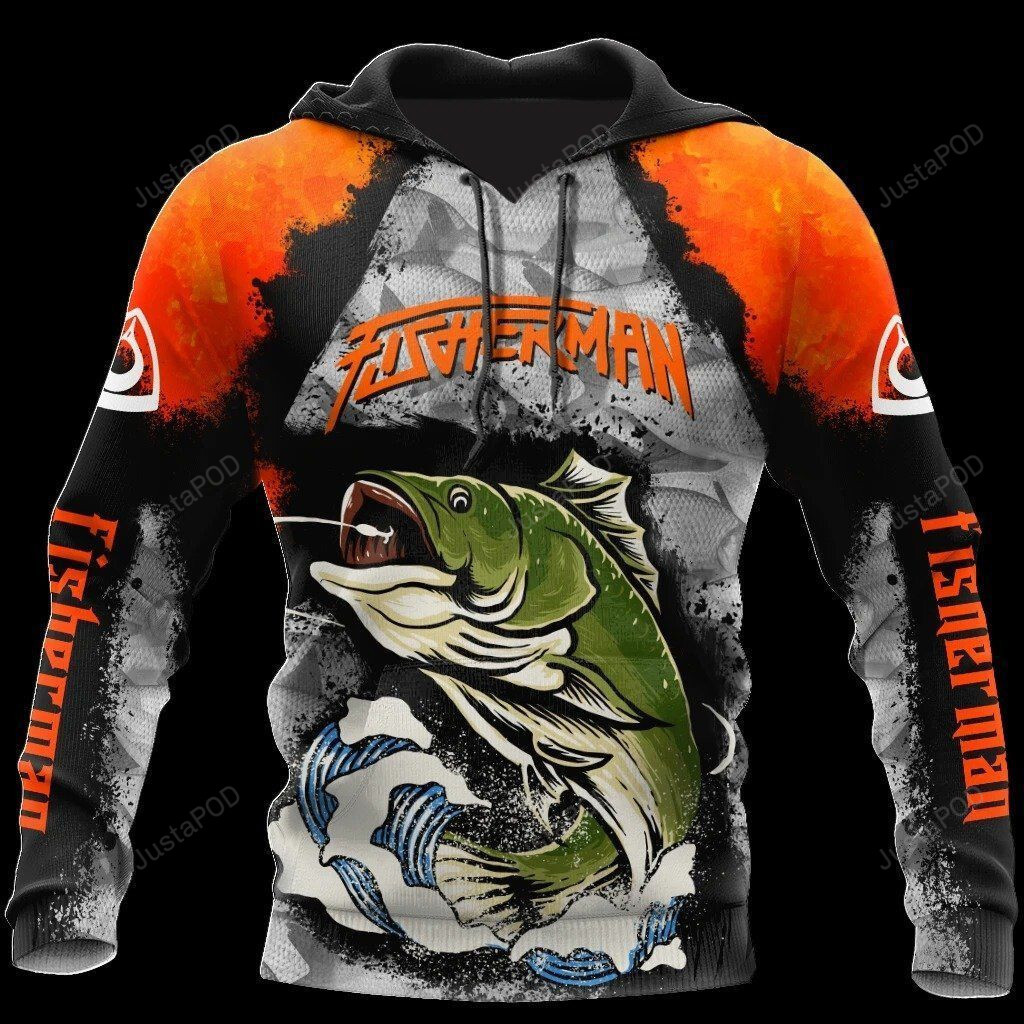 Fisherman big game fishing orange 3d all over printed hoodie, zip- up hoodie