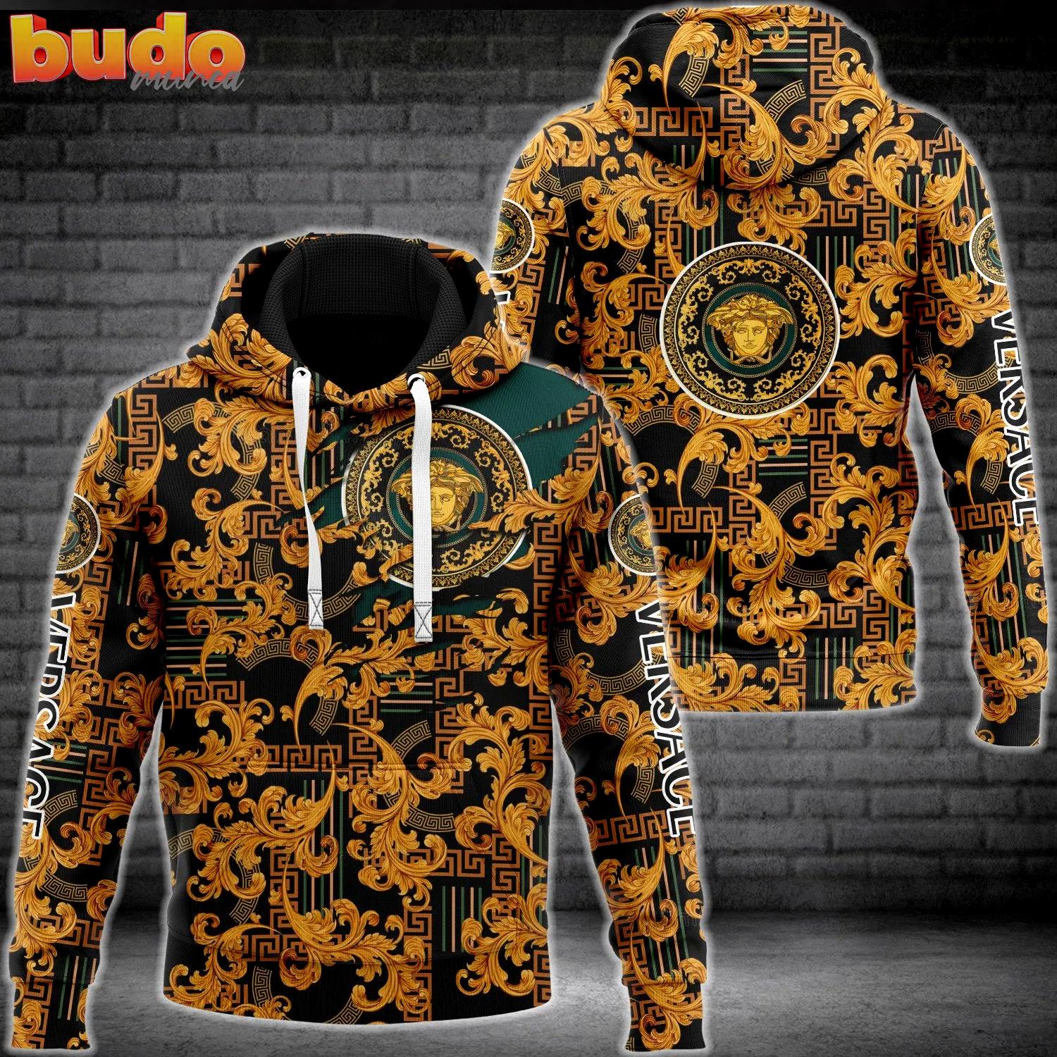 Gianni versace gold unisex hoodie for men women luxury brand clothing clothes outfit