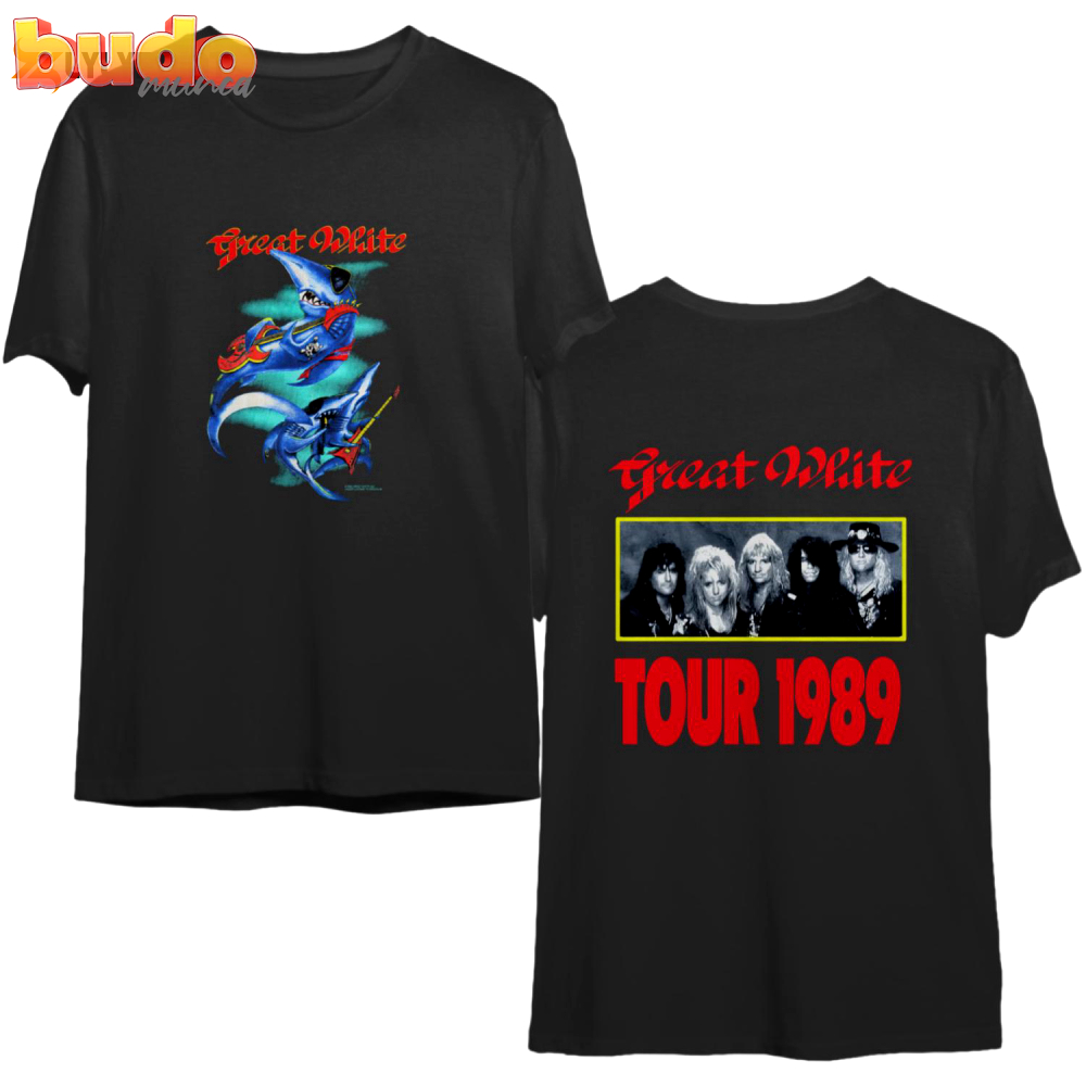 Great white band tour event t-shirt, vintage 1989 great white hard rock band
