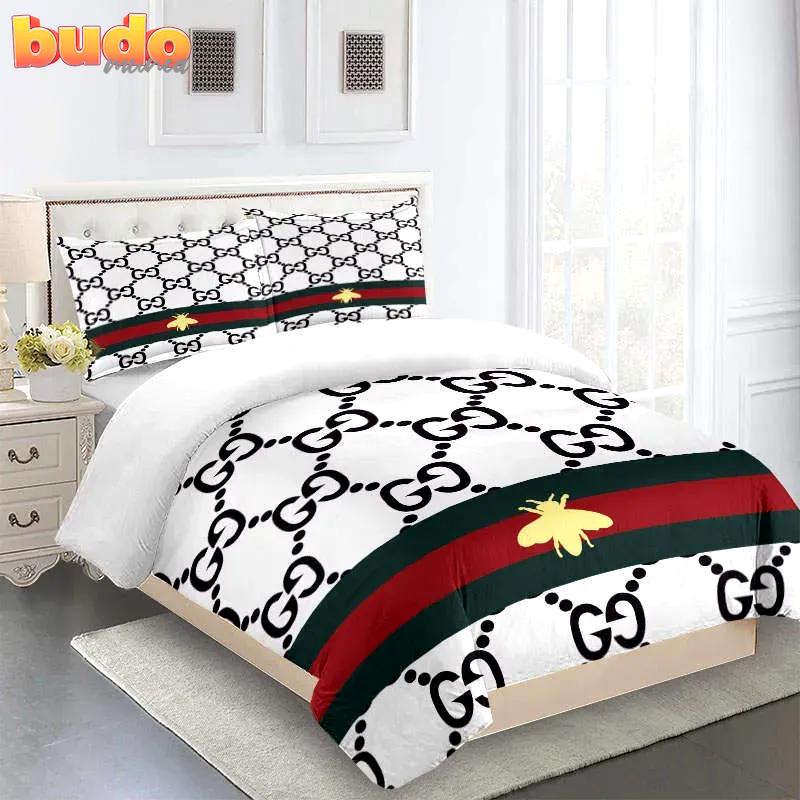 Gucci bee red green white fashion logo limited luxury brand bedding set home decor