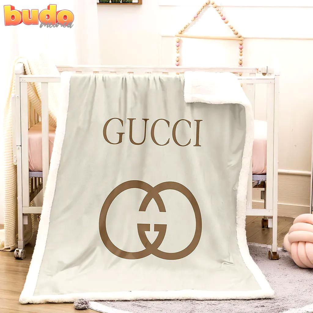 Gucci brown logo light gray luxury brand premium blanket fleece home decor