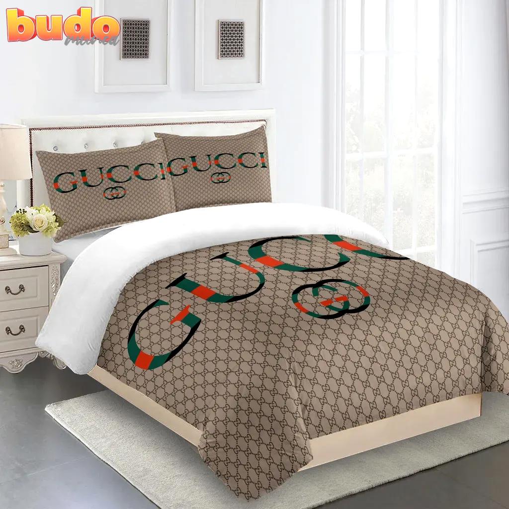 Gucci brown premium luxury brand fashion limited bedding set home decor
