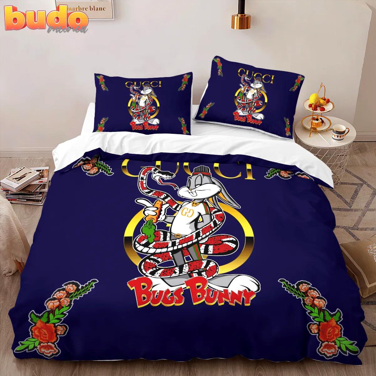 Gucci bugs bunny fashion logo premium luxury brand high-end bedding set lv home decor