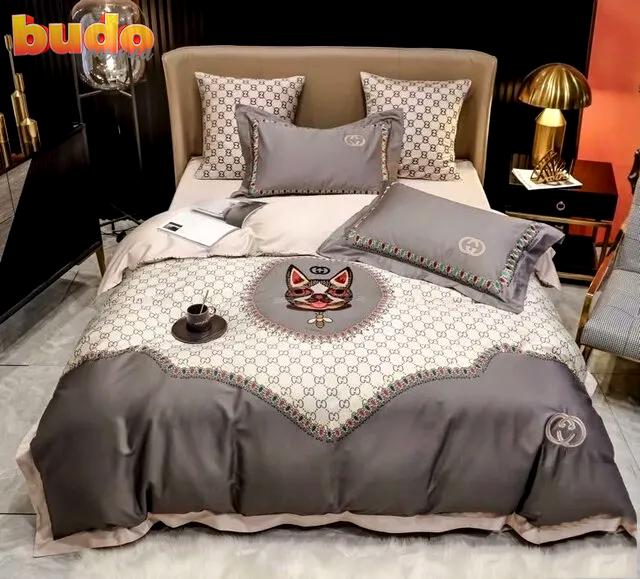 Gucci cat grey luxury brand bedding set bedspread duvet cover set home decor