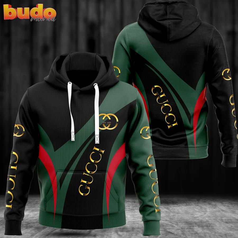 Gucci dark green golden logo luxury brand premium hoodie for men women