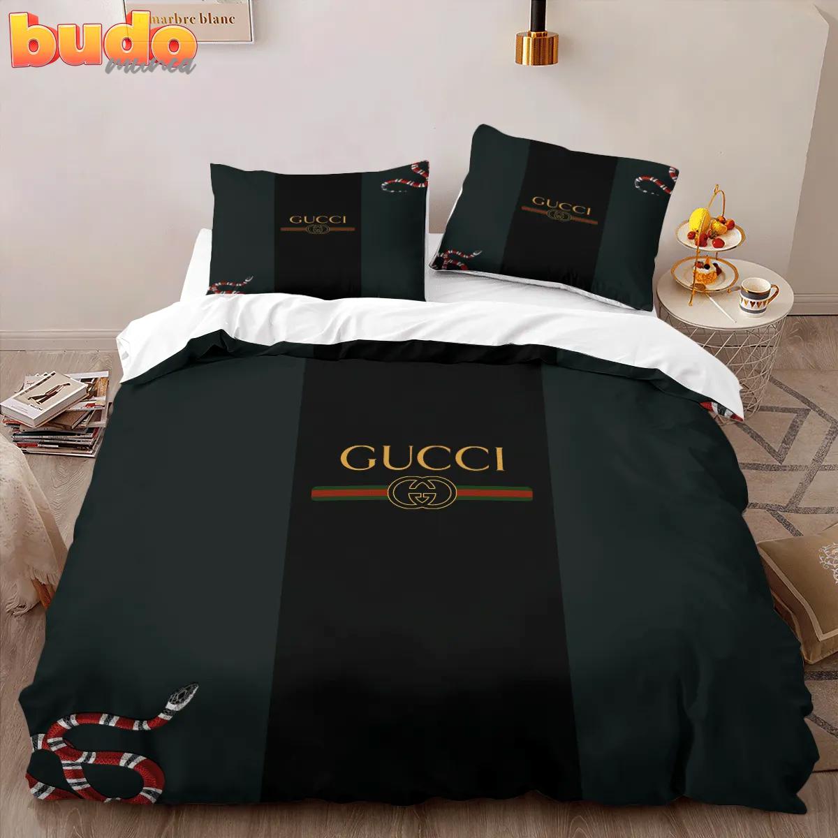 Gucci dark snake fashion logo premium luxury brand high-end bedding set lv home decor