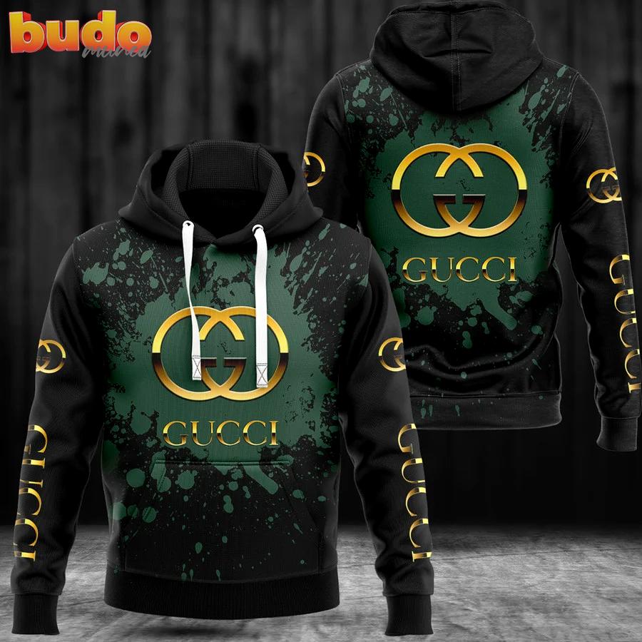 Gucci dirty dark green golden logo luxury brand premium hoodie for men women