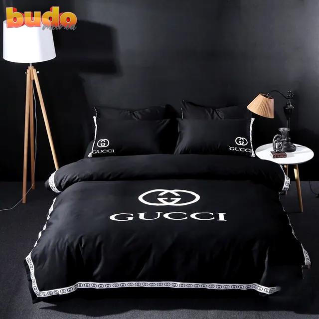 Gucci luxury brand black bedding set bedspread duvet cover set home decor