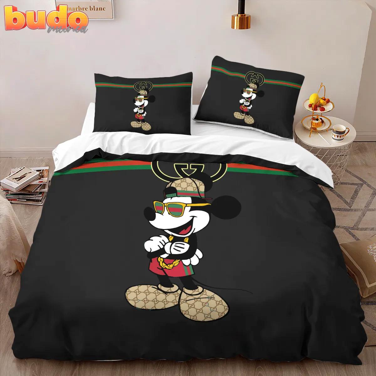 Gucci mickey black limited luxury brand high-end bedding set home decor