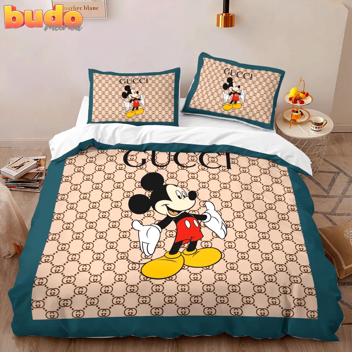 Gucci mickey fashion logo premium luxury brand high-end bedding set lv home decor