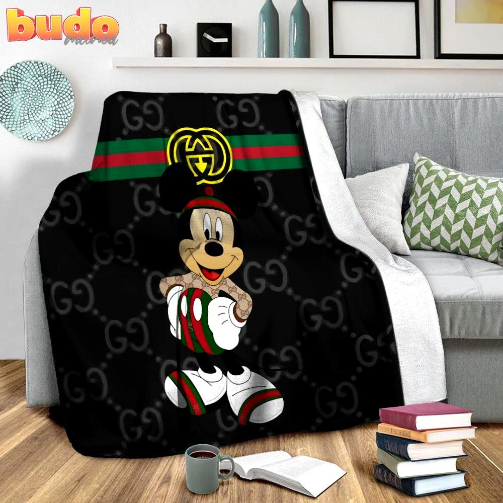 Gucci mickey fashion luxury brand premium blanket fleece home decor